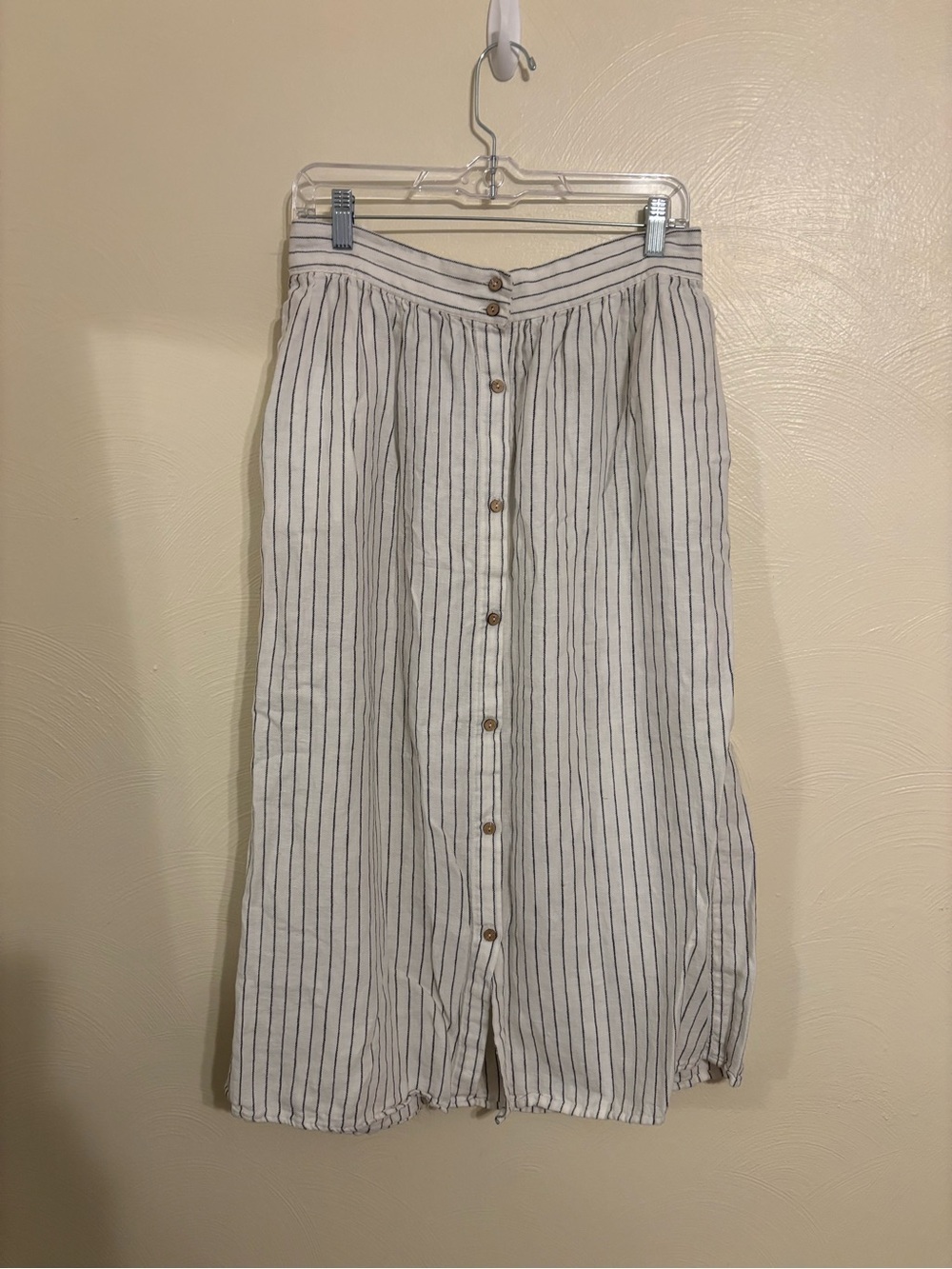 Rachel Zoe Linen Blend Striped Button Front Midi Skirt Size M